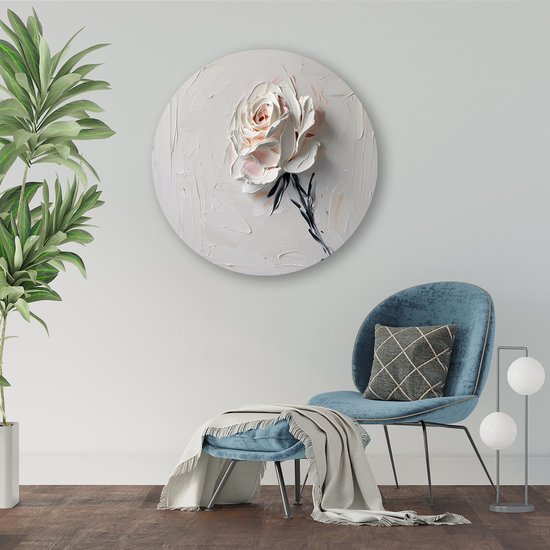 Abstracte roos met subtiele tinten - Roos muurcirkels - Wandobject rond bloem - Expressionisme - Dibond muurdecoratie - Kunst - muurcirkel aluminium 80x80 cm