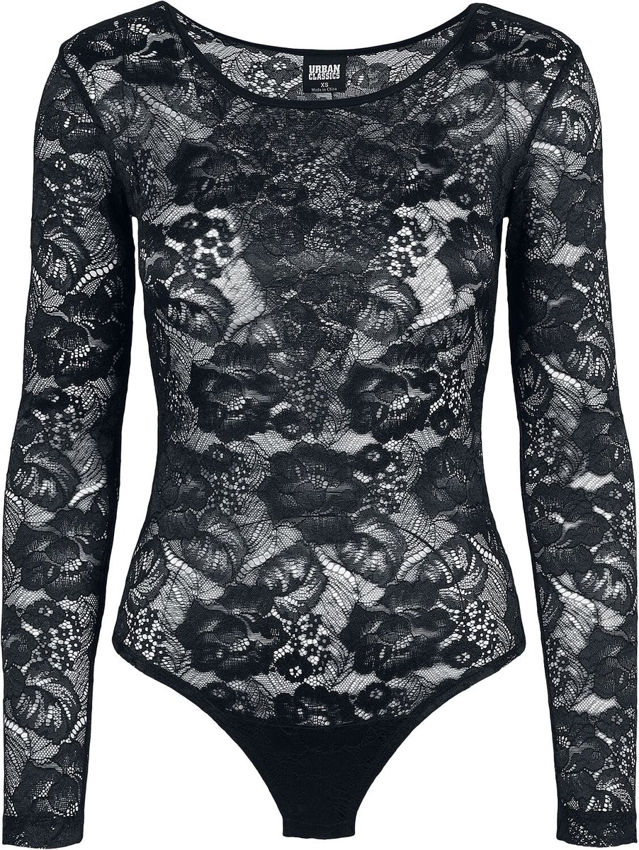 Urban Classics Ladies Lace Longsleeve Body Body’s Polyamide Zwart