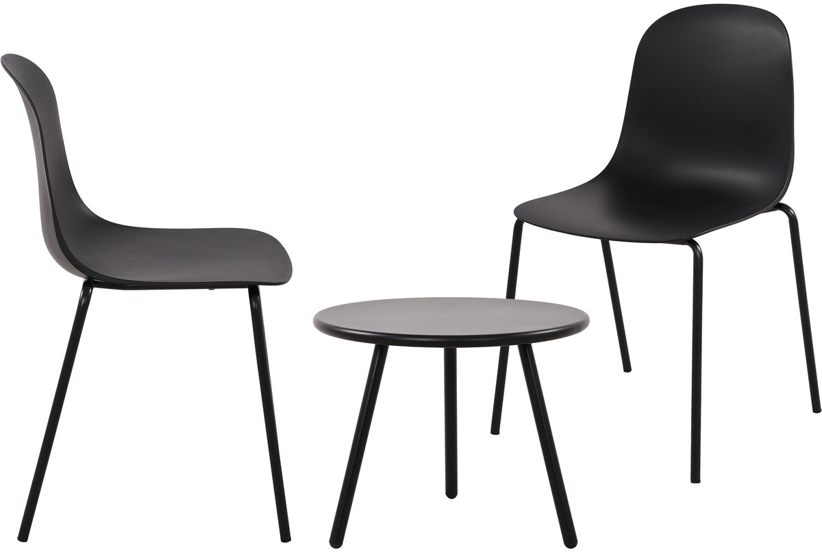 CLP Berdin tuinset - voor de tuin - loungeset - Set van tafel Berea en 2 stoelen Hardin - UV-bestendig - Tuinmeubelen - zwart