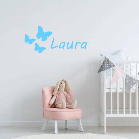 Sticker Muursticker Papillons avec Prénom - Or - 120 x 53 cm - stickers naam bébé et crèche animaux - Muursticker4Sale