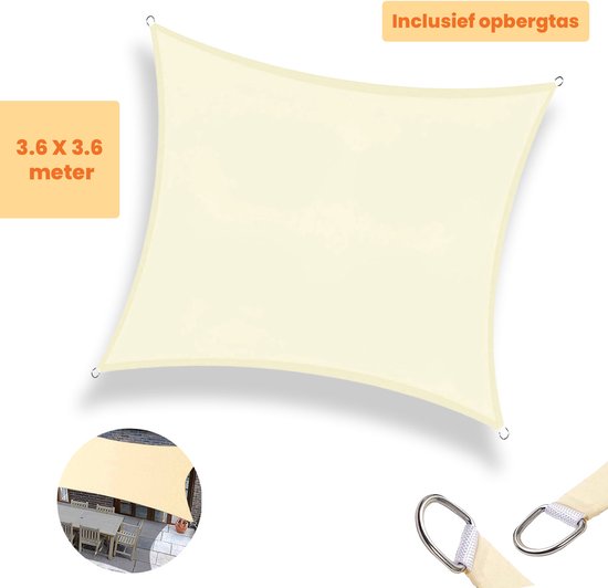Goliving Schaduwdoek - Vierkant zonnezeil - Zonnedoek - Blokkeert UV-straling - 3.6 x 3.6 meter - Creme wit
