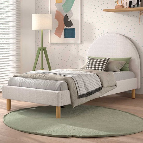 Lit simple Maeva - 212x97x107 cm - Tissu bouclé blanc - Vipack - Lits simples rembourrés - Blanc - Textile - Lits simples rembourrés