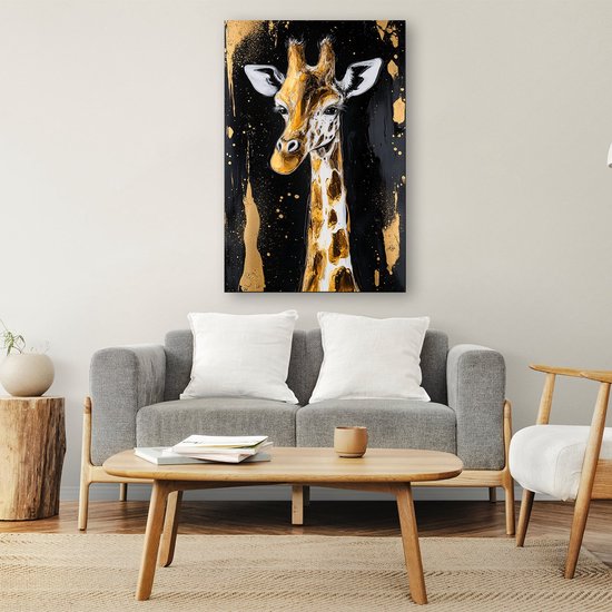 Abstracte giraffe met gouden accenten - Giraffe wanddecoratie - Poster dier - Expressionisme - Wanddecoratie landelijk - Wanddecoratie woonkamer - poster 70x100 cm