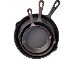 Gietijzeren pan - Skillet - set 3 stuks - 16 cm, 19,5 cm en 24,5 cm - preseasoned