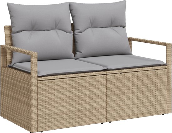 vidaXL - Tuinbank - Set - met - kussen - 7 - pcs - Beige - en - Lichtgrijs - poly - rattan