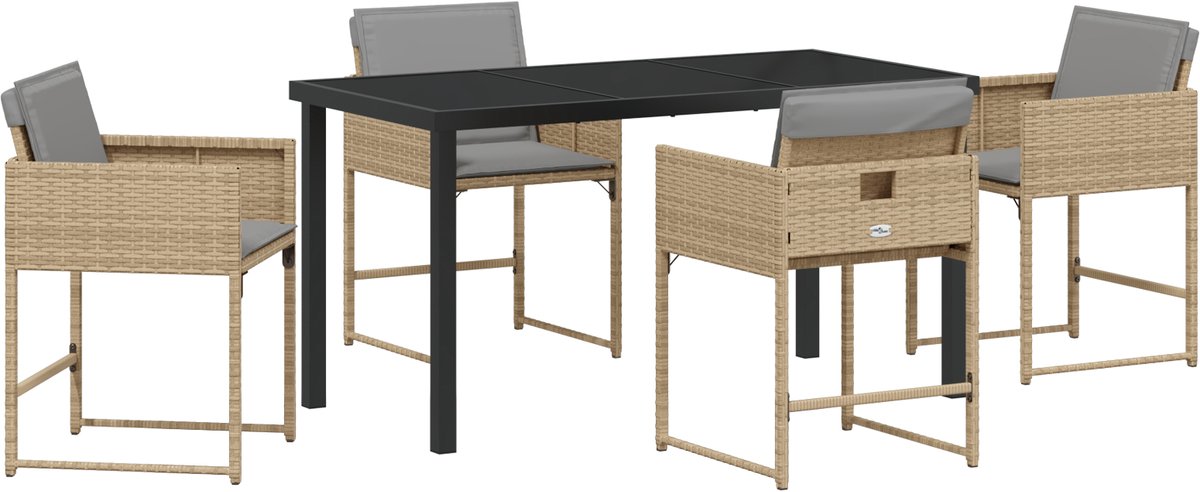 vidaXL - Tuin - Eettafel - Set - 5 - pcs - Beige - poly - rattan