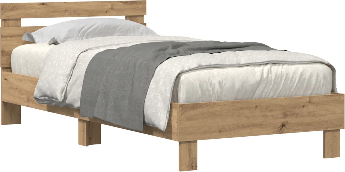 vidaXL - Bedframe - met - hoofdeinde - Artisan - Eiken - 100 - x - 200 - cm - Bewerkt - ho