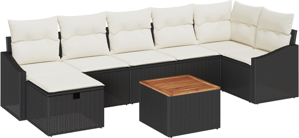 vidaXL - Tuinbank - Set - met - kussen - met - opslag - 8 - pcs - Zwart - poly - rattan
