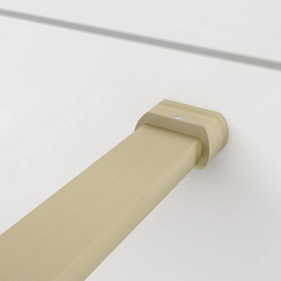 Douchewand-Inloopdouche 100x200cm met mat Zwart kader en raster 8mm NANO EasyClean veiligheidsglas gouden profiel N-Form 90cm Stabilisatiestang