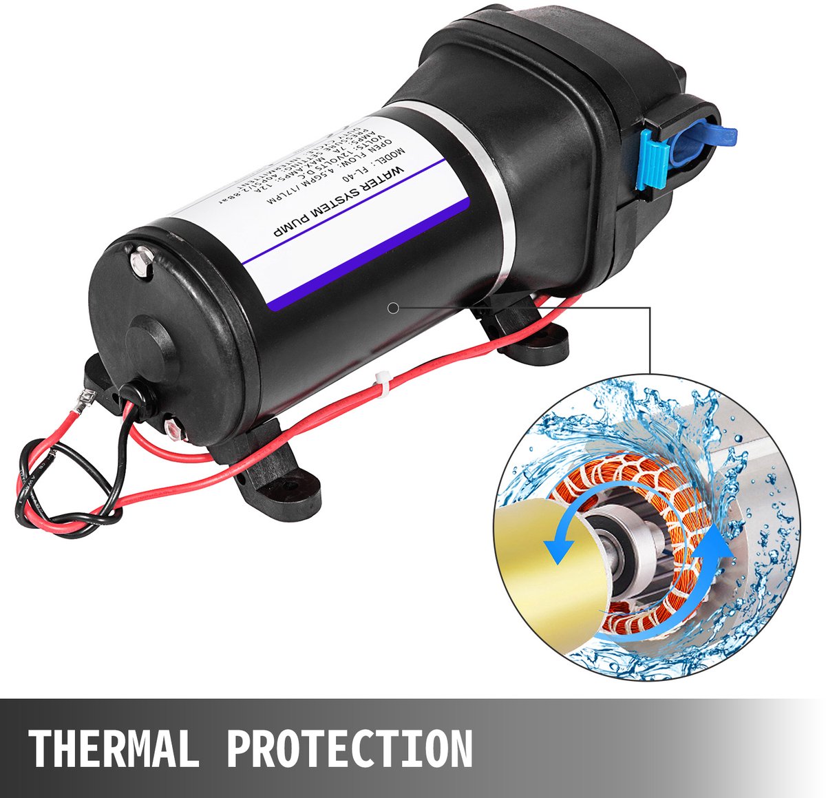 12V FL-40 hogedrukmembraanwaterpomp, 40 PSI automatische zelfaanzuigende pomp, 17 L/MIN nevelversterker sproeier membraanpomp voor caravan, boot, camper, tuin thumbnail 6