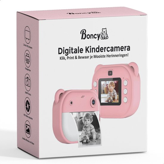 Boncy® Digitale Kindercamera met Foto Printer - Instant Print Kinder Camera - Fototoestel voor Kinderen Jongens & Meisjes - Digitaal Kindercamera's Speelgoed - Fotoprinter Speelgoedcamera Pocket Printer Roze
