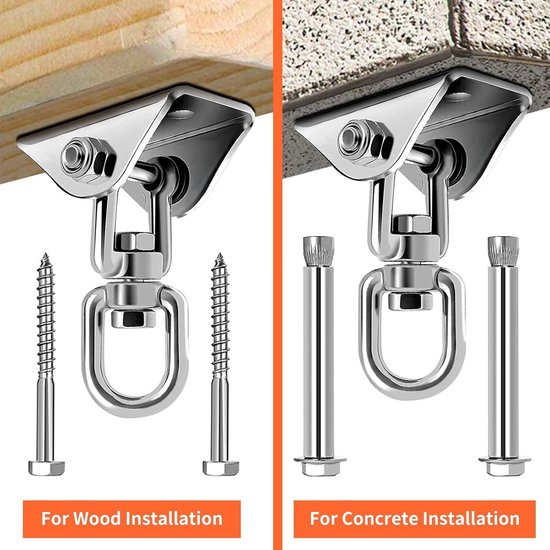 SELEWARE 1130 kg capaciteit, 360 ° draaibare hangers, zware schommelhaken met 4 schroeven voor betonnen plafond, houten hangende hardware voor veranda-stoel, yoga, hangmat, gym- en schommelsets