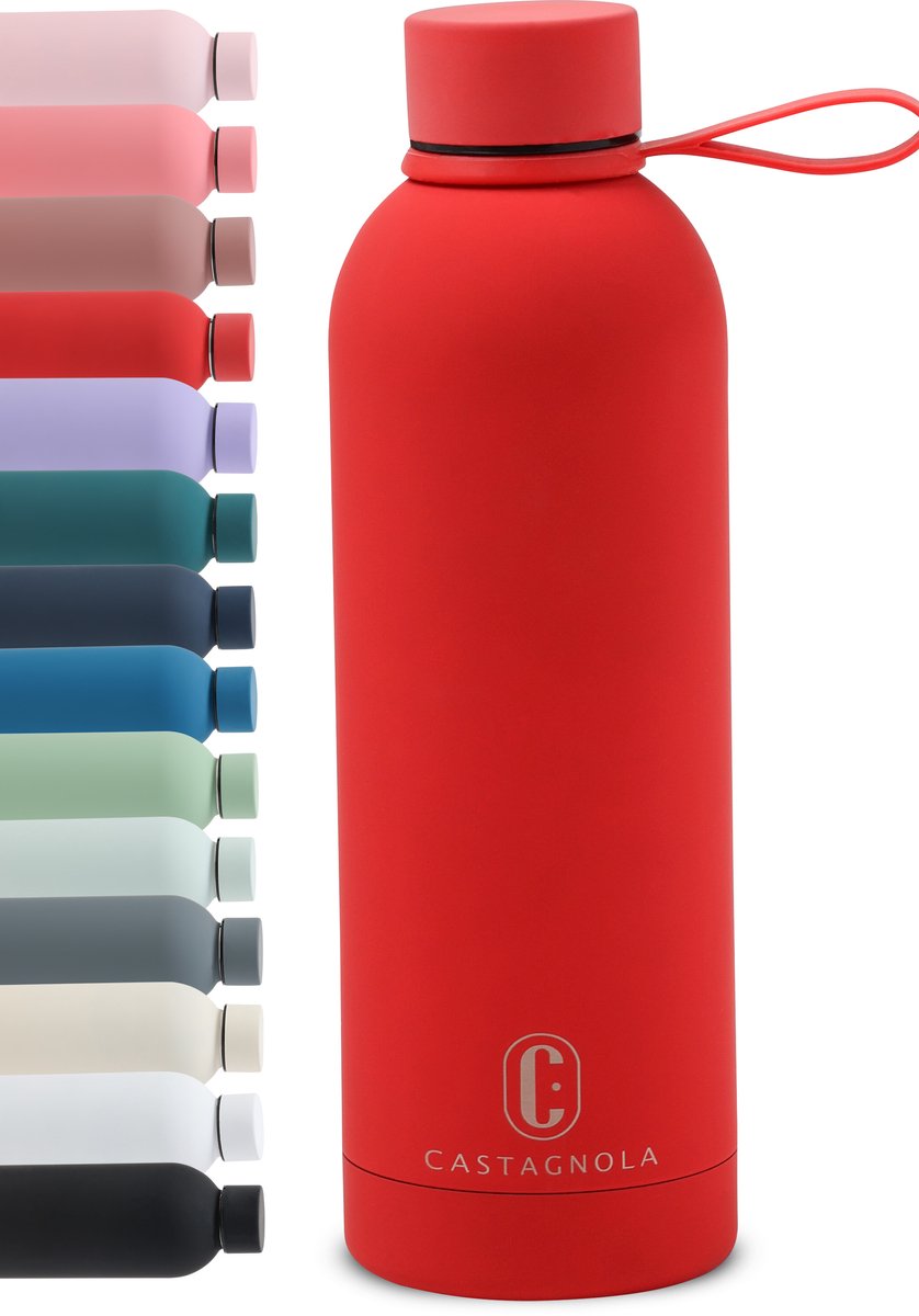 Castagnola Waterfles - RVS Drinkfles 500 ML - Stalen Thermosfles - Drinkflessen voor Volwassenen - Dubbelwandig - Rood
