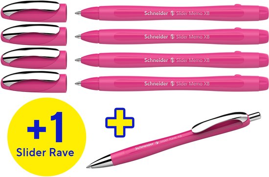 Schneider balpen - Slider Memo + Rave - doosje 4 + 1 gratis - S-150265