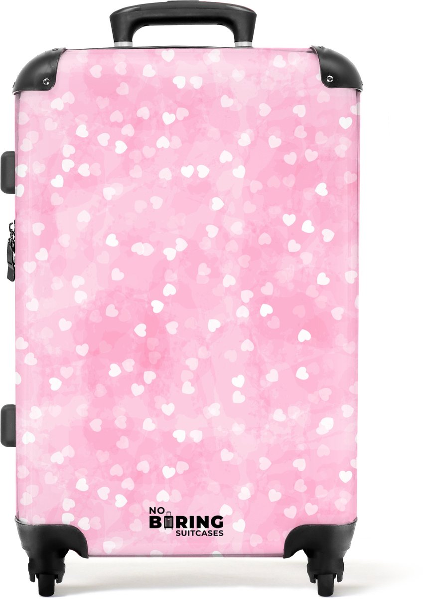 NoBoringSuitcases.com - Grote koffer - Roze glitter hartjes - Kinderkoffer geschikt voor jongen en meisjes - Reiskoffer met 4 wielen - Trolley op wieltjes - Rolkoffer groot kinderen - 72 liter - Ruimbagage valies 20kg