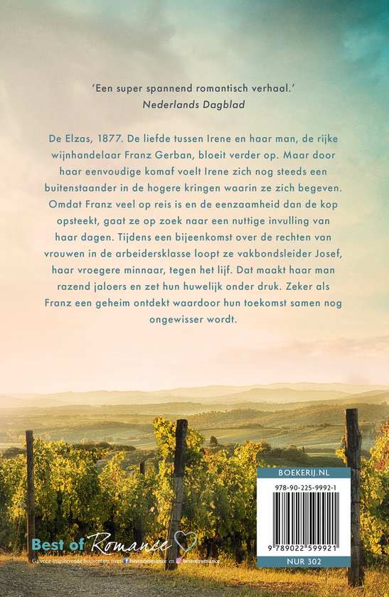 Dos du livre : Description de 'Zon over de heuvels', avec un paysage de vignobles.
