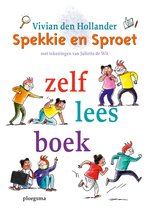 Boek "Spekkie en Sproet" met illustraties van rennende, zittende en staande kinderen en de tekst "zelf lees boek".