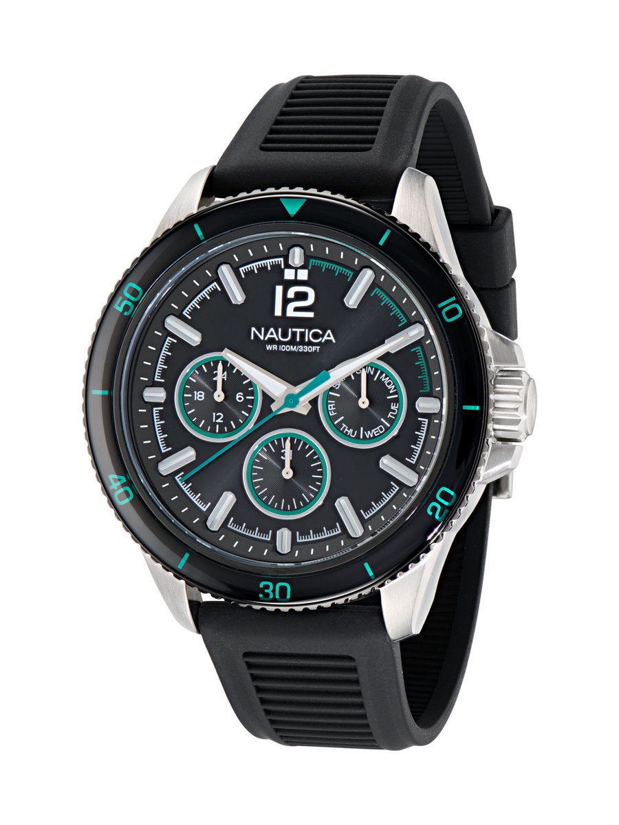 Nautica Nct Windrose Chronograph Watch Zilveren Toon Case: 100% Roestvrij Staal | Armband: 100% Bio-Based Pu 46 mm NAPWRS403
