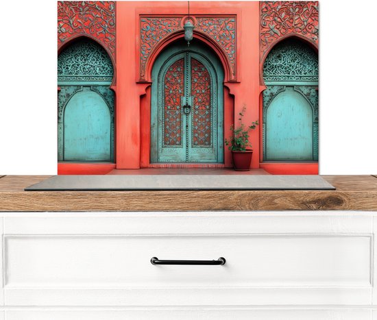 Crédence de Cuisinière en Aluminium 70x50 cm - Lanterne - Porte - Turquoise - Écran Pare-éclaboussures pour Plaque de Cuisson - Protection Murale