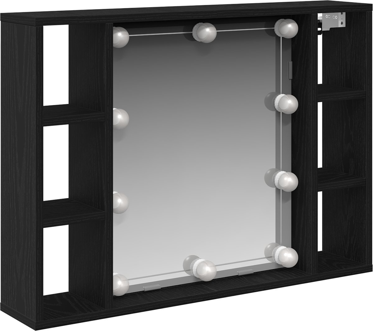 vidaXL - Spiegelkast - met - plank - Zwart - Eiken - 76 - x - 15 - x - 55 - cm - Bewerkt -