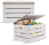 Muntel® Speelgoedkist - Opbergkist - Zitbank - Schoenbank - Speelgoedbank - Speelgoedopberger - Opbergkoffer - Poef - Wit - Hout - 42 X 50 X 33 Cm