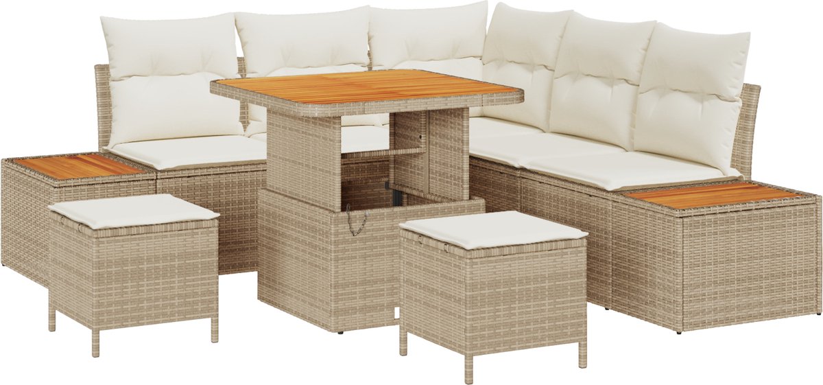 vidaXL - Tuinbank - Set - 8 - pcs - Beige - poly - rattan