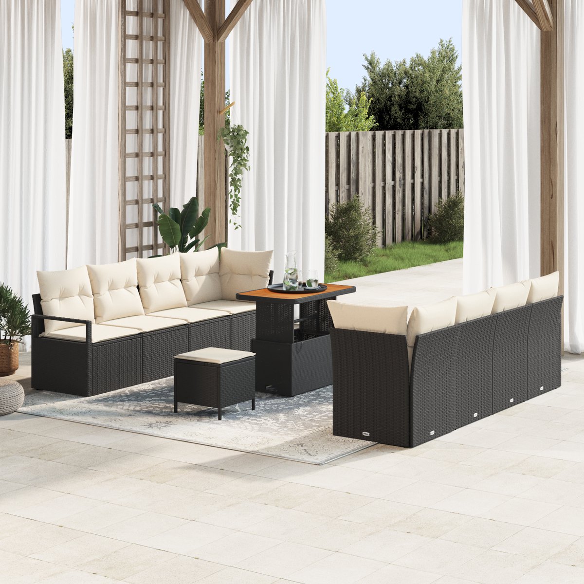 vidaXL - Tuinbank - Set - met - kussen - 11 - pcs - Zwart - poly - rattan