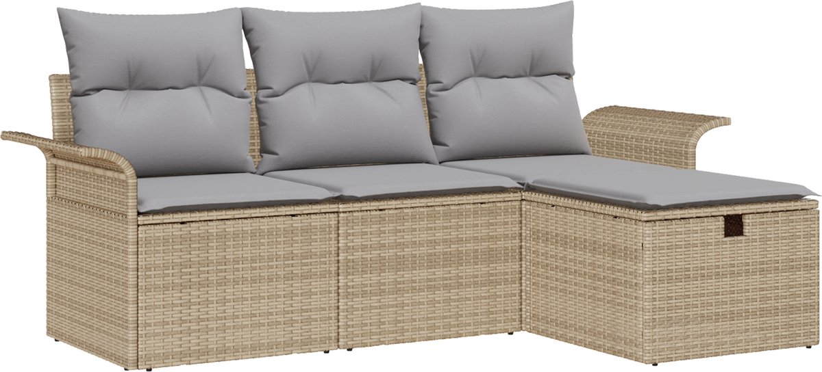 vidaXL Tuinbank - Set - 4 - st - Poly - rattan Beige