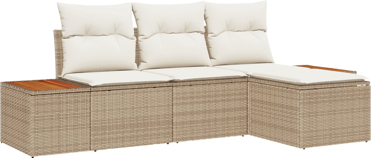 vidaXL - Tuinbank - Set - met - kussen - met - kussen - 4 - pcs - Beige - poly - rattan