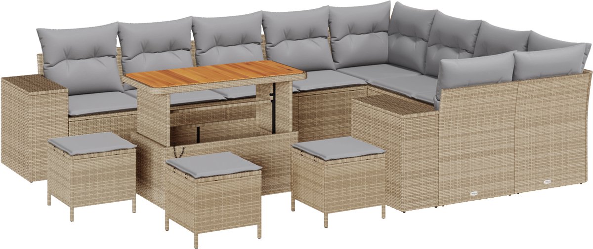 vidaXL - Tuinbank - Set - met - kussen - met - opslag - 13 - pcs - Beige - en - Lichtgrijs