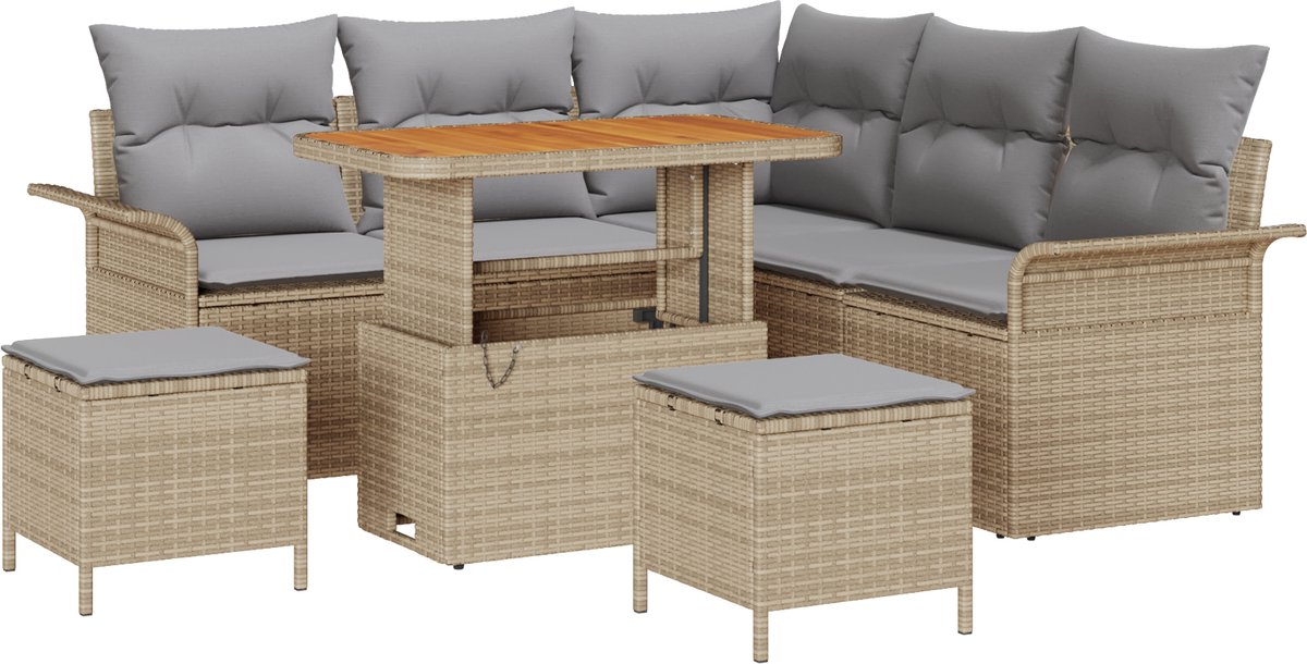 vidaXL - Tuinbank - Set - met - kussen - met - opslag - 8 - pcs - Beige - en - Lichtgrijs