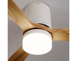 CREATE - Plafondventilator 40W silent Ø132 cm 100% Hout - Met Verlichting drie temperaturen - Met Wandregelaar - Met Afstandsbediening - 6 Snelheden - Timer - Zomer/Winter functie - Naturel hout - WIND CALM LINE