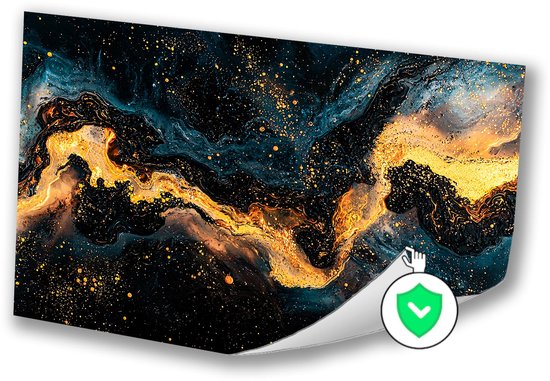 Gouden abstract kosmisch kunstwerk - Kosmos poster - Wanddecoratie sterren - Abstract expressionisme - Posters kunst - Wanddecoratie slaapkamer - poster 70x50 cm