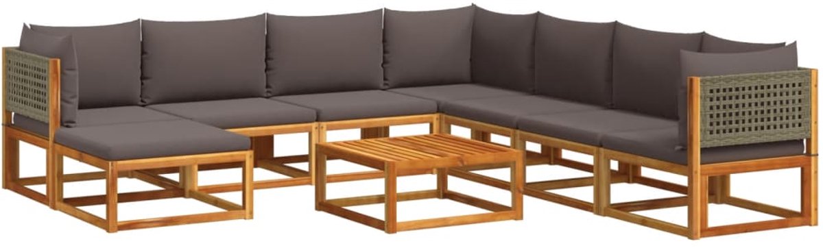 The Living Store 9-delige Loungeset met kussens massief acaciahout - Tuinset - Lounge Set - Acacia Hout - Buitendecoratie - Tuinkamer