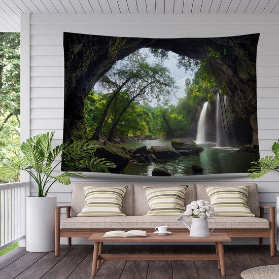 Ulticool - Cascade Transparente Arbres Nature - Affiche Tapisserie - 200x150 cm - Groot tapisserie - Affiche jardin Tentures