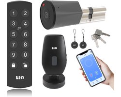 Slim slot deur Draadloos met Cilinder afmeting 35/35 (Buitenmaat/Binnenmaat) met 3 sleutels, Keypad met 2 druppels (tags), Grijs/Zwart, met Gateway, met gratis app overal ter wereld