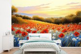 Behang - Fotobehang Klaproos - Bloemenveld - Kleurrijk - Breedte 600 cm x hoogte 400 cm