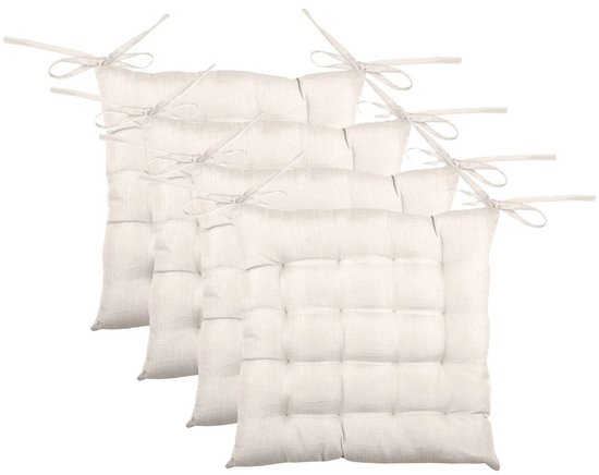 Coussin de chaise textile en tissu BEA - 4x - blanc cassé - 40 x 40 x 4 cm - fermeture par cordon - intérieur/extérieur - coussins d'assise plats