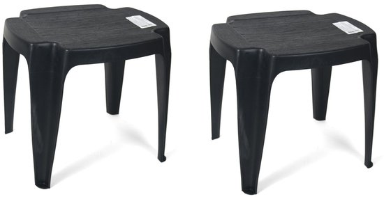 Set de 2x tables d'appoint/tabourets/repose-pieds en plastique pour le jardin - noir - 42 x 37 x 38 cm