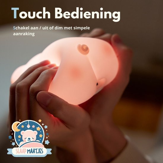 Kinder Nachtlampje Varken - Nachtlampje Baby - Met aanraaksensor- Veilig voor kinderen - USB Oplaadbaar - Dimbaar - LED - Slaap Maatjes