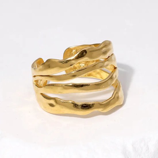 Bague ajustable - Acier inoxydable - The Jewellery Salon - Bague de déclaration couleur or - Bague de 21 mm de large - Bague superposée