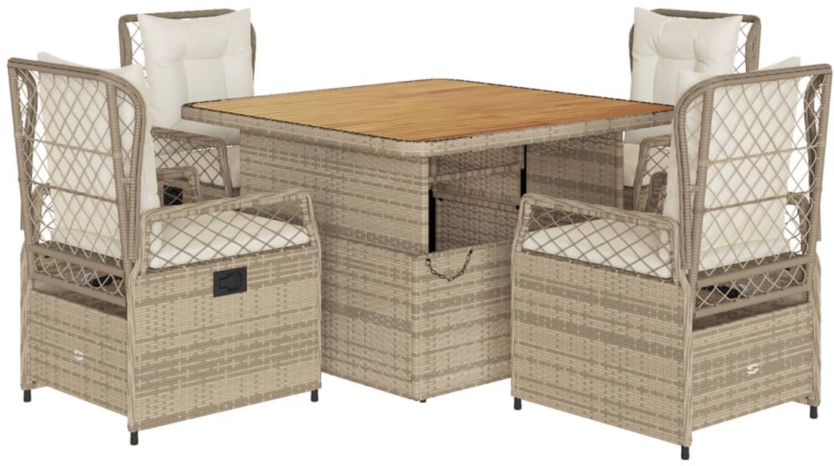 The Living Store 5-delige Tuinset met kussens poly rattan beige - Tuinmeubel - Tuinset - Lounge Set - Poly Rattan - Buitentijd