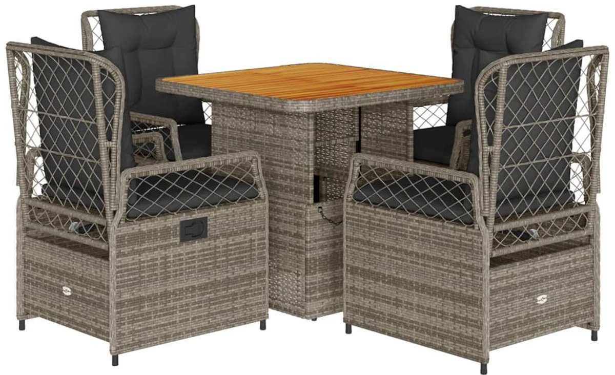 The Living Store 5-delige Tuinset met kussens poly rattan grijs - Tuinbank - Lounge Set - Buitentafel - Eetkamerset - Patio Furniture