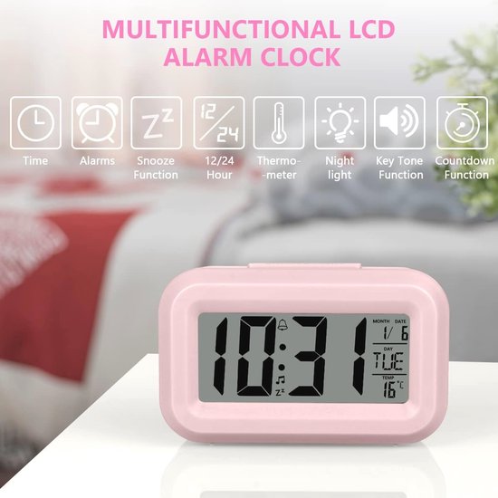 Digitale wekker met LED-display en sluimerfunctie voor slaapkamer en kantoor — afbeelding 3