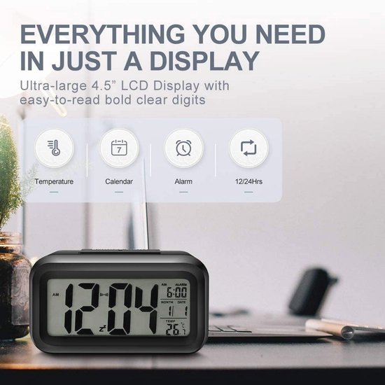 Digitale wekker met groot LED-scherm en temperatuur, ideaal voor kinderen en als cadeau — afbeelding 2