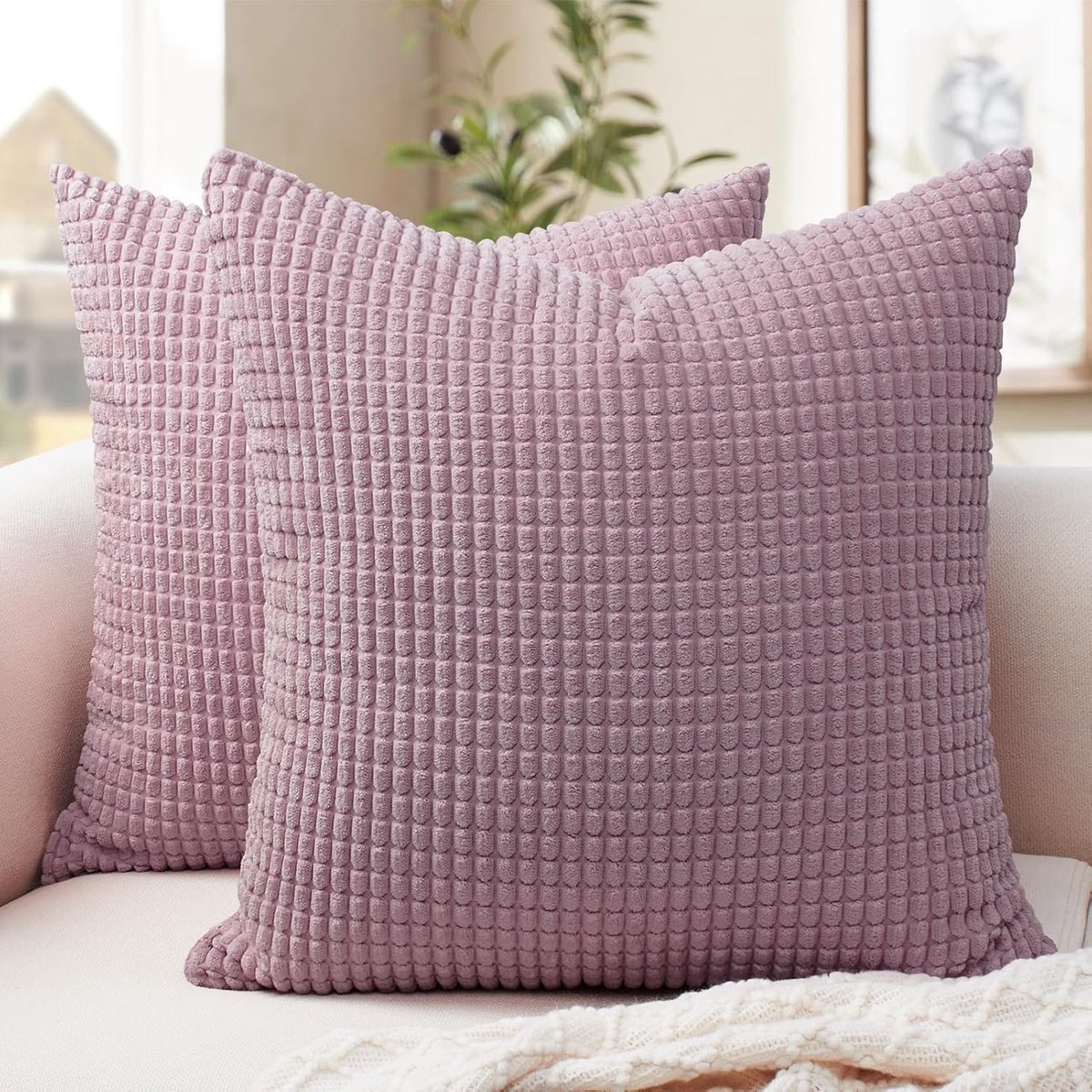 Ibenzoa Zachte Fluwelen Kussenhoezen Set van Twee, 40 x 40 cm - Perfect voor Bank of Bed roze