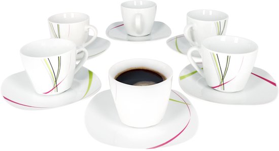 Set de 6 tasses à café 20cl avec soucoupe 14,5cm Fashion