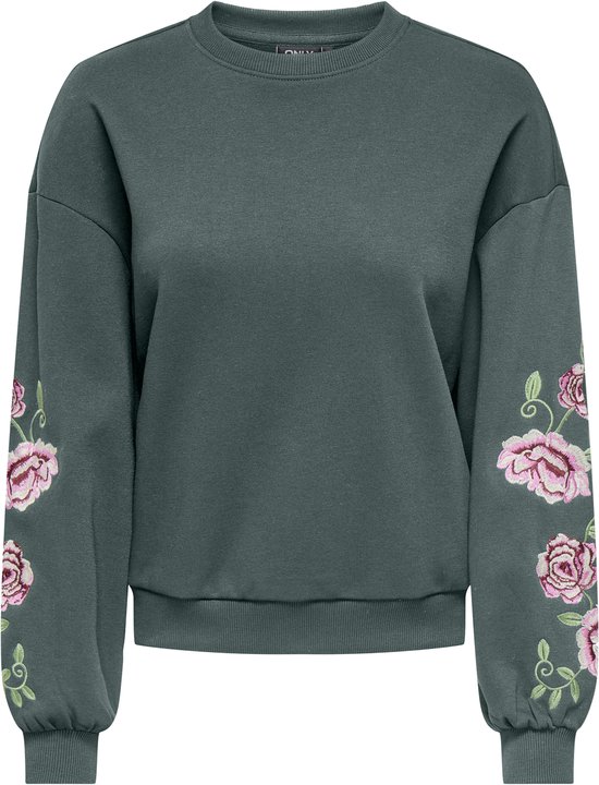 Only Trui Onlbrooklyn L/s Embroidery Box Swt 15355805 Balsam Green/pari Flower Dames Maat - M