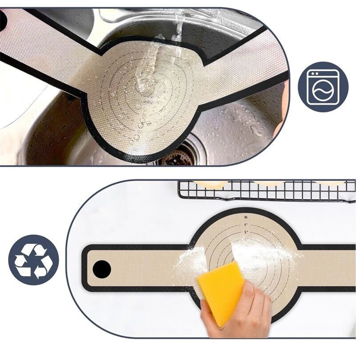 ZYLARO Siliconen Bakmat - 2 Stuks Bakmat Voor Nederlandse Oven - vaatwasserbestendig - Lange Handvatten Deeg Mat - sling bakmat - Voor Airfryer, Oven En Magnetron - grijs — afbeelding 6