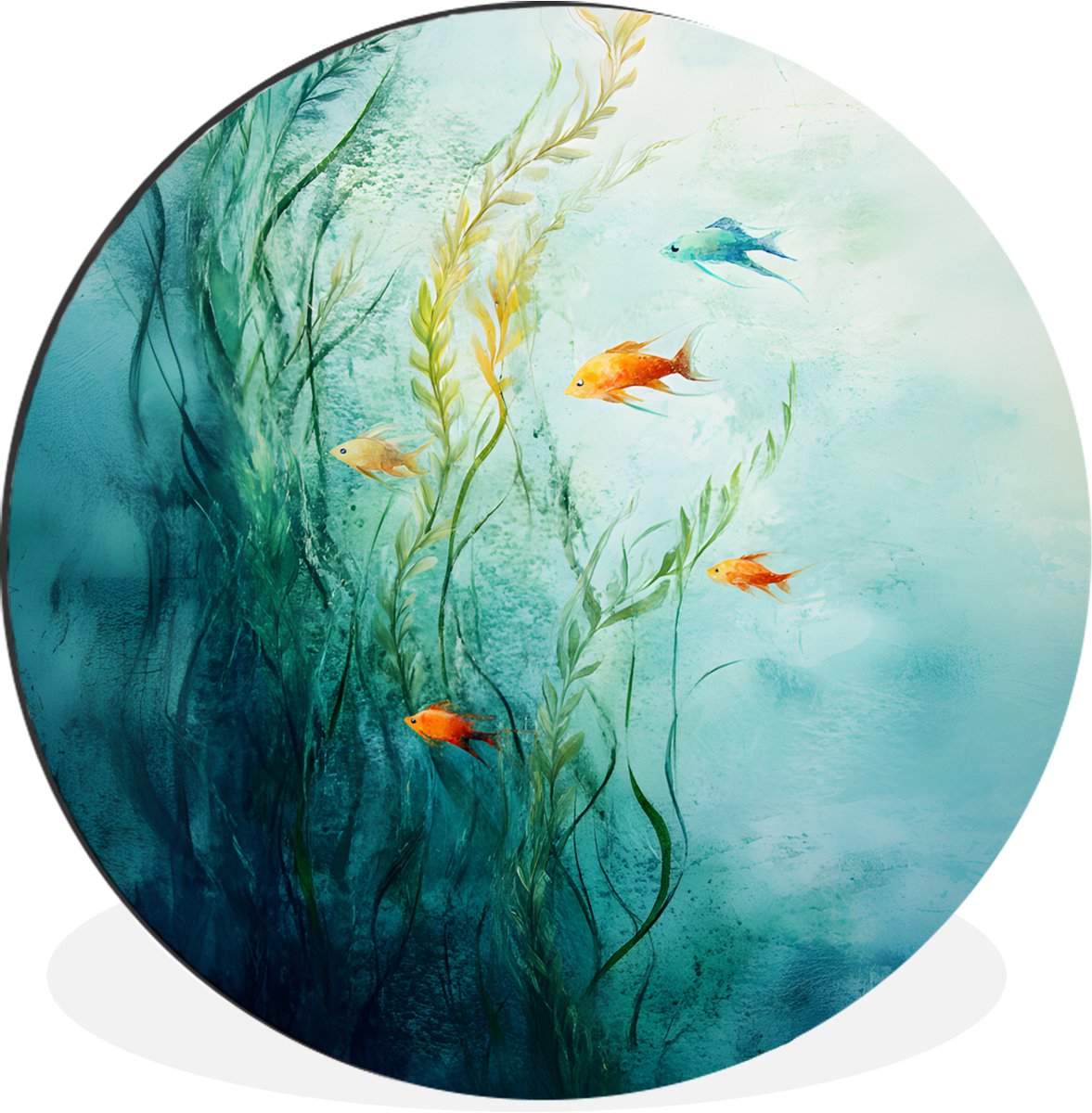 WallCircle Wandcirkel - Muurcirkel - Waterplanten - Vissen - Kleurrijk - Water - Aluminium - Dibond - 140x140 cm - Binnen en Buiten